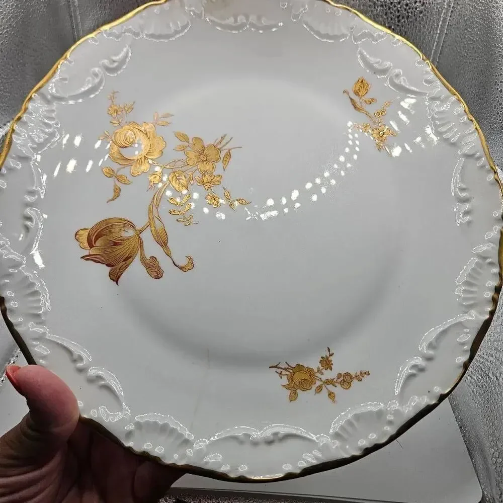 Vintage Limoges France Dinner Plate With Gold Roses